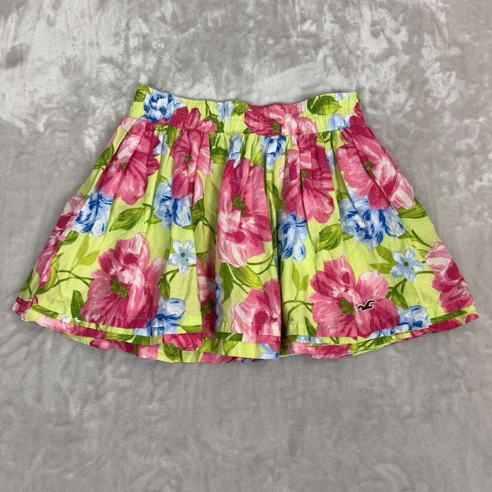 Hollister Mini Skirt Womens Medium Tropical‎ Elastic Waist Y2K Skater Preppy